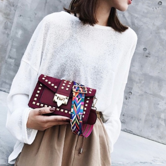 Handbags - Burgundy Gold studded delineate fun bag.